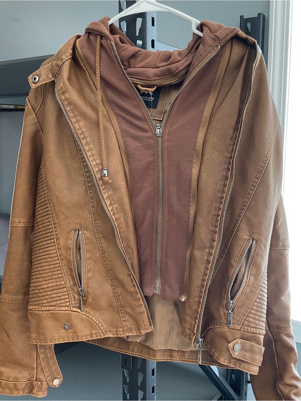 Women’s Brown Hooded Layered Leather Jacket